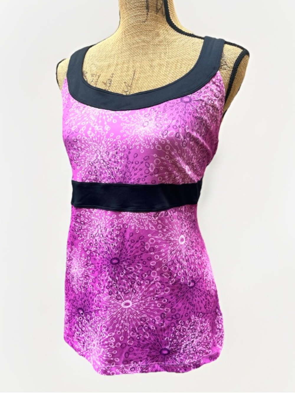 MTA Sport Racerback Longer Active Tank Purple Black White Print Size XL